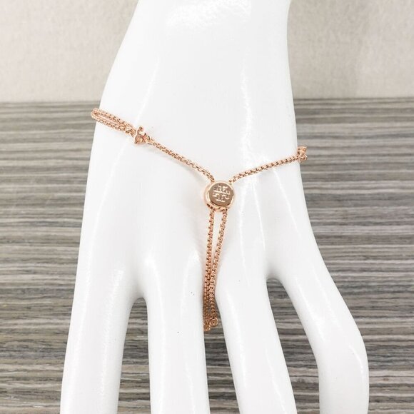 Tory Burch Logo Pearl Slider Adjustable Bracelet Rose Gold OS - Picture 7 of 12